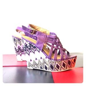 Beautiful purple wedges with beautiful print heels